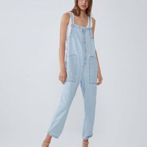 Zara Denim Overalls Dungarees Women's Light Wash Cotton - Picture 5 of 12